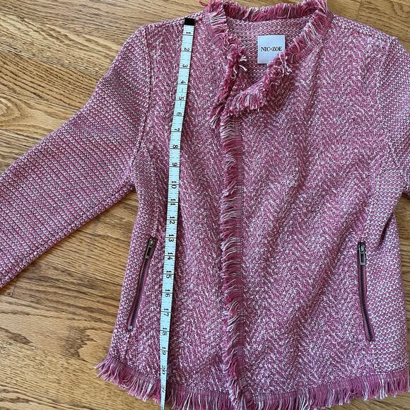 Nic + Zoe Fringe Mix Knit Dusty Rose Blazer Jacket - Small Petite - Picture 10 of 13